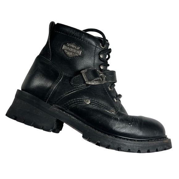 Harley Davidson Black Leather Moto Biker Boots - Picture 2 of 14